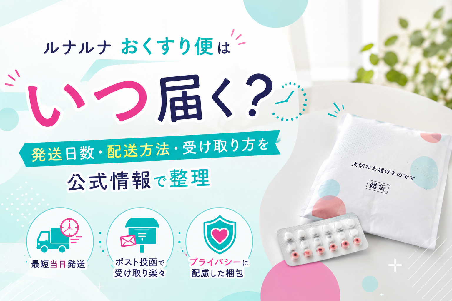 スマートフォンとポストを並べた画像。オンラインで処方されたピルが自宅ポストに届くまでの流れを示したイメージ。